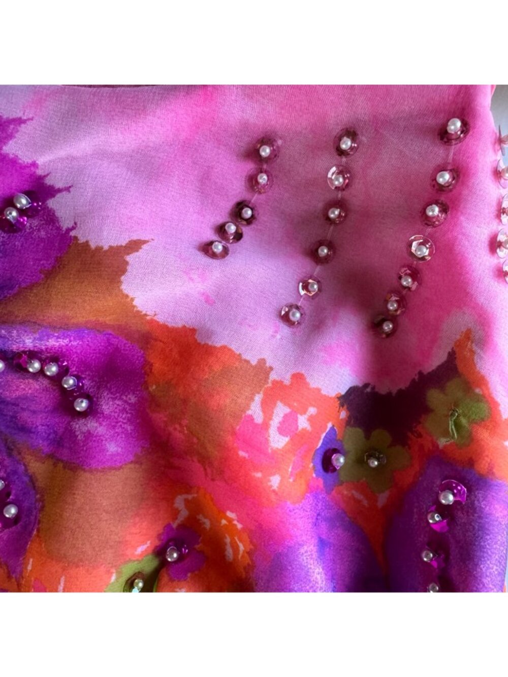 Miss Elliette California Hand-Beaded Floral Crop Blouse Sheer Sleeves Vtg 60s - Picture 11 of 16